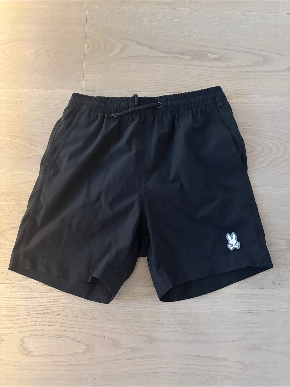Psycho Bunny Kids Black Swim Trunks with White Bunny Logo